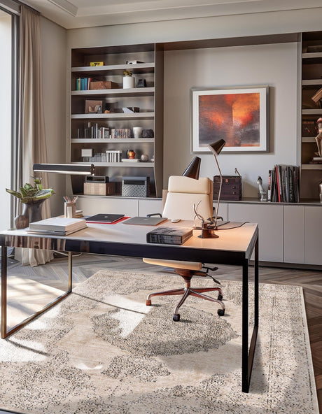 Ivory 9' x 12' Portland Rectangle Area Rug 85% Polypropylene & 15% Polyester Vintage Distressed Traditional Carpet for Home Decor for Sale at Rug Engine