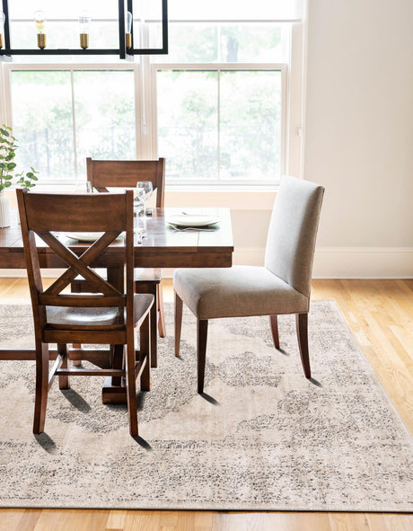 Ivory 9' x 12' Portland Rectangle Area Rug 85% Polypropylene & 15% Polyester Vintage Distressed Traditional Carpet for Home Decor for Sale at Rug Engine