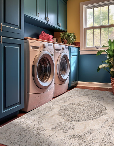 Ivory 9' x 12' Portland Rectangle Area Rug 85% Polypropylene & 15% Polyester Vintage Distressed Traditional Carpet for Home Decor for Sale at Rug Engine