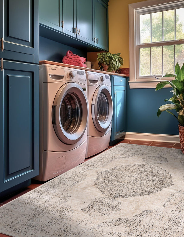 Ivory 5' 3 x 8' Portland Rectangle Area Rug 85% Polypropylene & 15% Polyester Vintage Distressed Traditional Carpet for Home Decor for Sale at Rug Engine