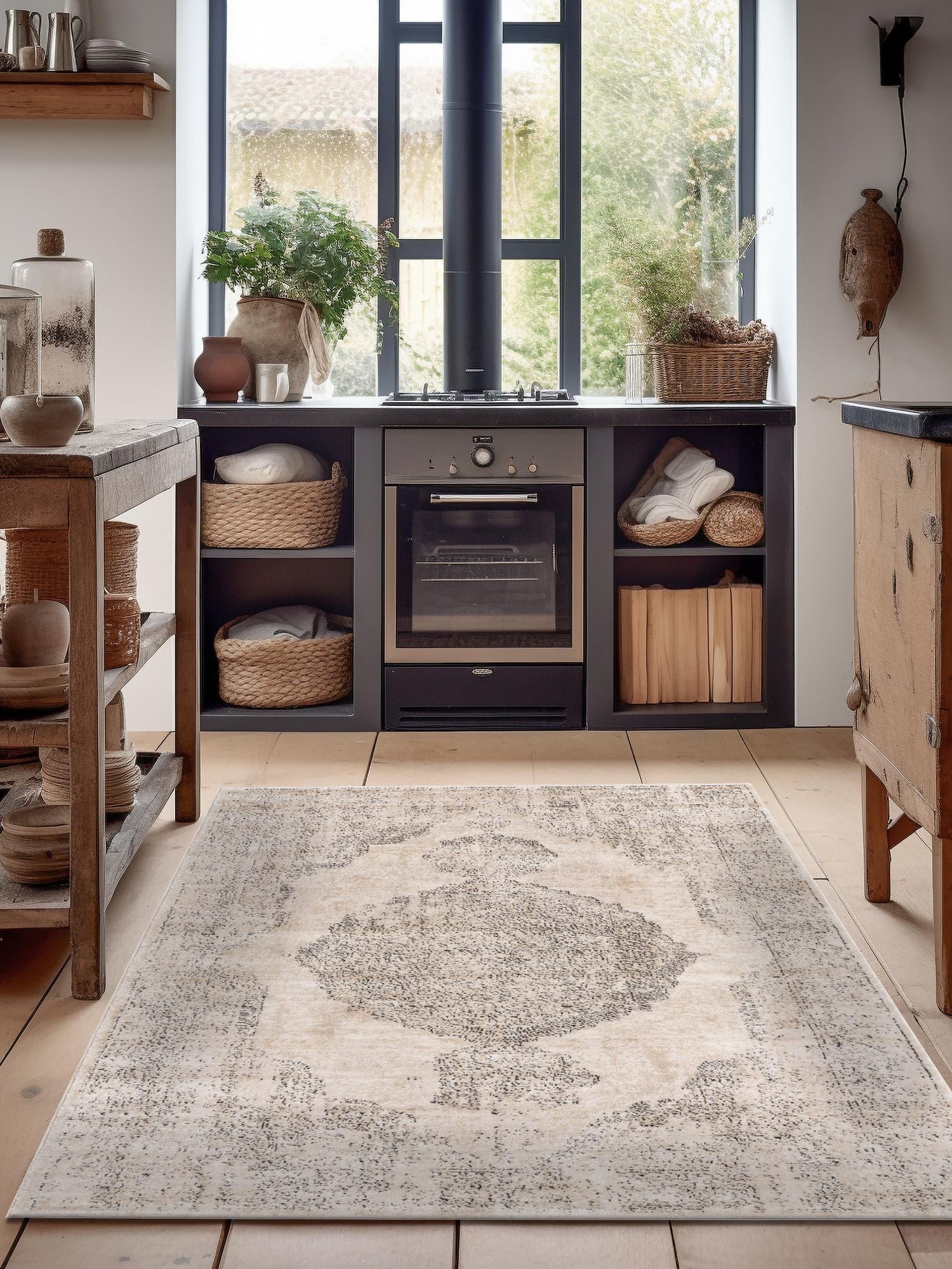 Ivory 9' x 12' Portland Rectangle Area Rug 85% Polypropylene & 15% Polyester Vintage Distressed Traditional Carpet for Home Decor for Sale at Rug Engine