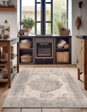 Ivory 9' x 12' Portland Rectangle Area Rug 85% Polypropylene & 15% Polyester Vintage Distressed Traditional Carpet for Home Decor for Sale at Rug Engine