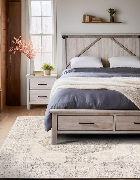 Ivory 9' x 12' Portland Rectangle Area Rug 85% Polypropylene & 15% Polyester Vintage Distressed Traditional Carpet for Home Decor for Sale at Rug Engine