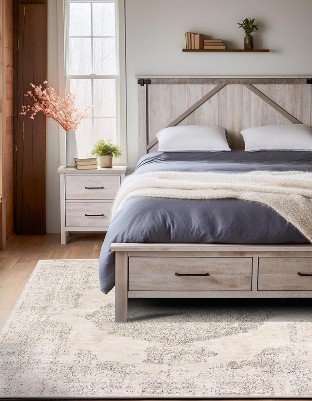 Ivory 9' x 12' Portland Rectangle Area Rug 85% Polypropylene & 15% Polyester Vintage Distressed Traditional Carpet for Home Decor for Sale at Rug Engine
