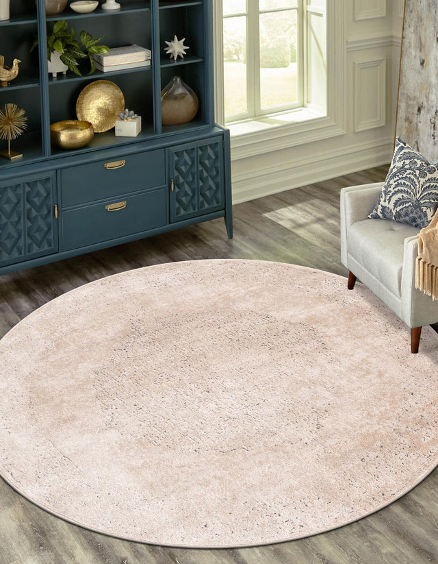 Ivory 5' 3 x 5' 3 Portland Round Area Rug 85% Polypropylene & 15% Polyester Vintage Distressed Traditional Carpet for Home Decor for Sale at Rug Engine