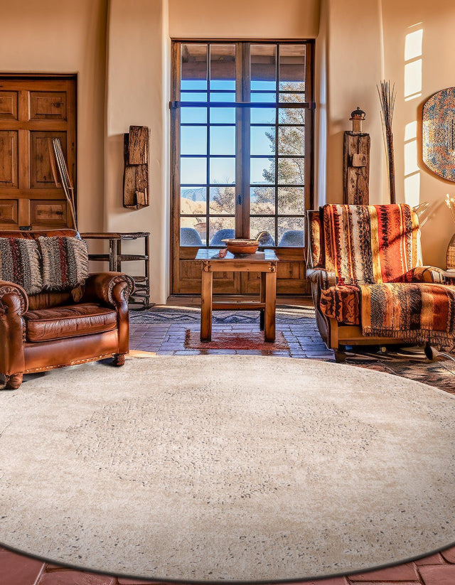 Ivory 5' 3 x 5' 3 Portland Round Area Rug 85% Polypropylene & 15% Polyester Vintage Distressed Traditional Carpet for Home Decor for Sale at Rug Engine