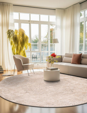 Ivory 5' 3 x 5' 3 Portland Round Area Rug 85% Polypropylene & 15% Polyester Vintage Distressed Traditional Carpet for Home Decor for Sale at Rug Engine