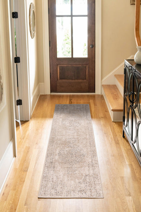 Ivory 2' 2 x 12' Portland Runner Area Rug 85% Polypropylene & 15% Polyester Vintage Distressed Traditional Carpet for Home Decor for Sale at Rug Engine