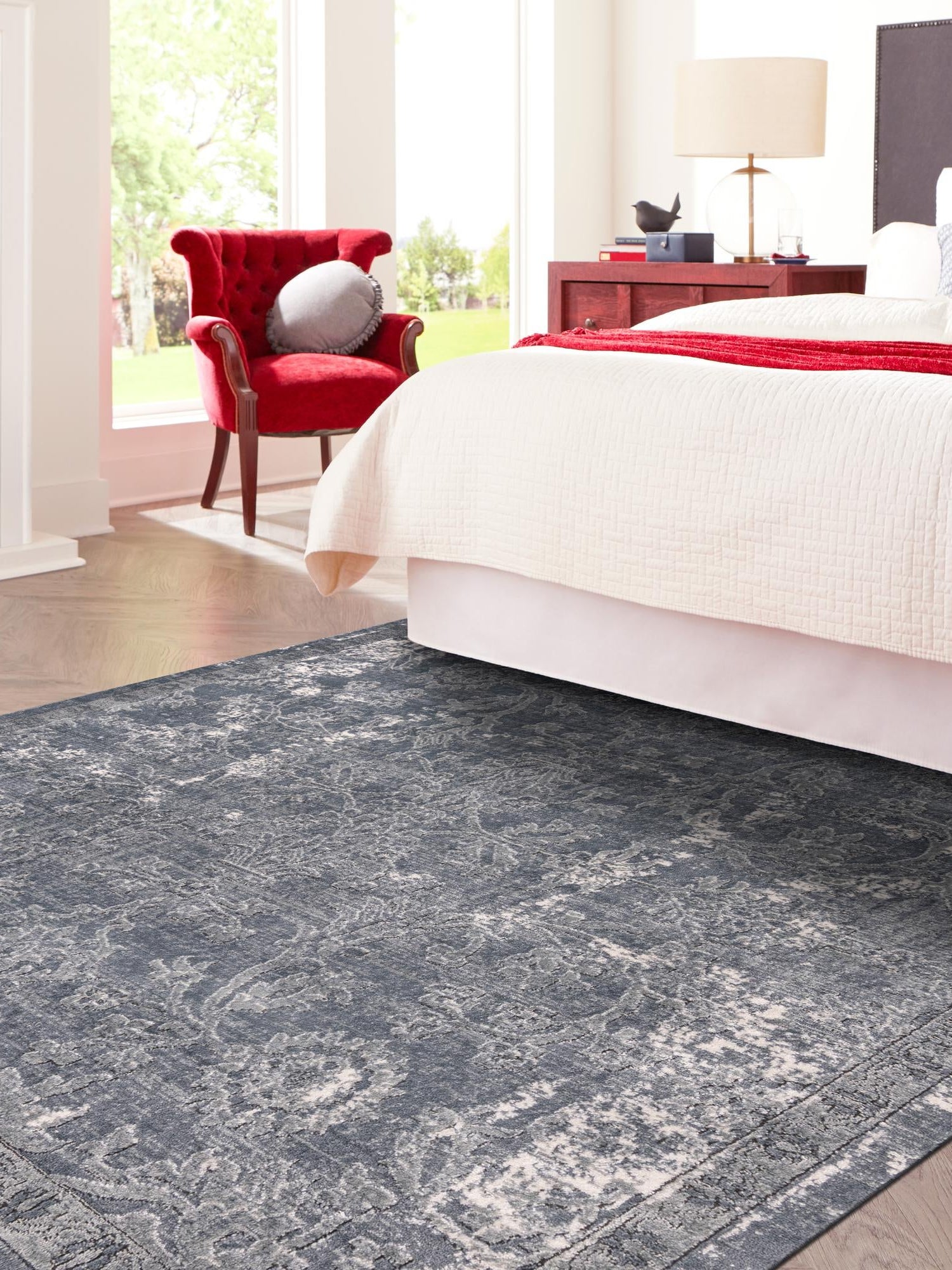 Gray 4' 1 x 4' 1 Portland Square Area Rug 85% Polypropylene & 15% Polyester Vintage Distressed Traditional Carpet for Home Decor for Sale at Rug Engine