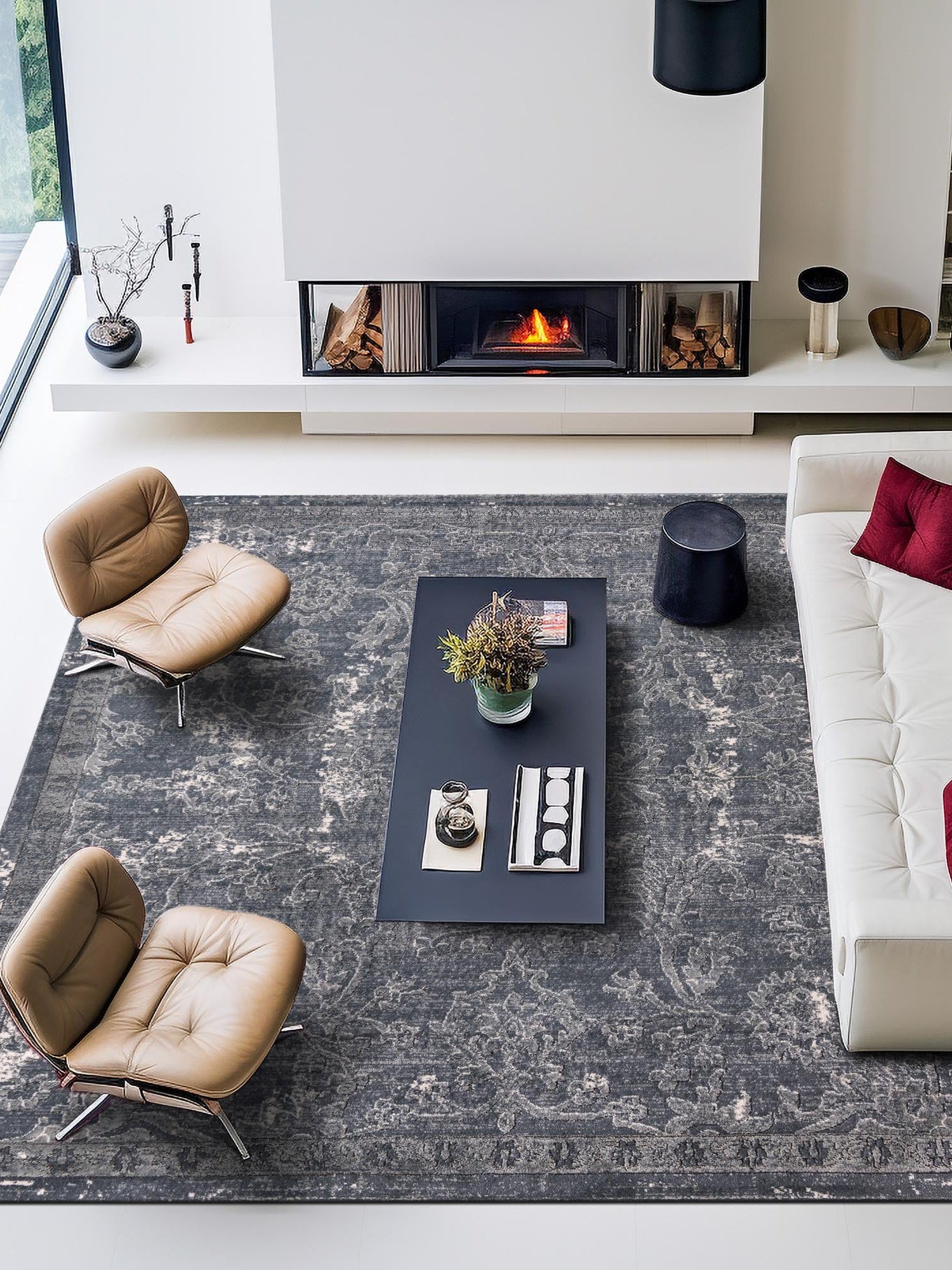 Gray 7' 10 x 7' 10 Portland Square Area Rug 85% Polypropylene & 15% Polyester Vintage Distressed Traditional Carpet for Home Decor for Sale at Rug Engine