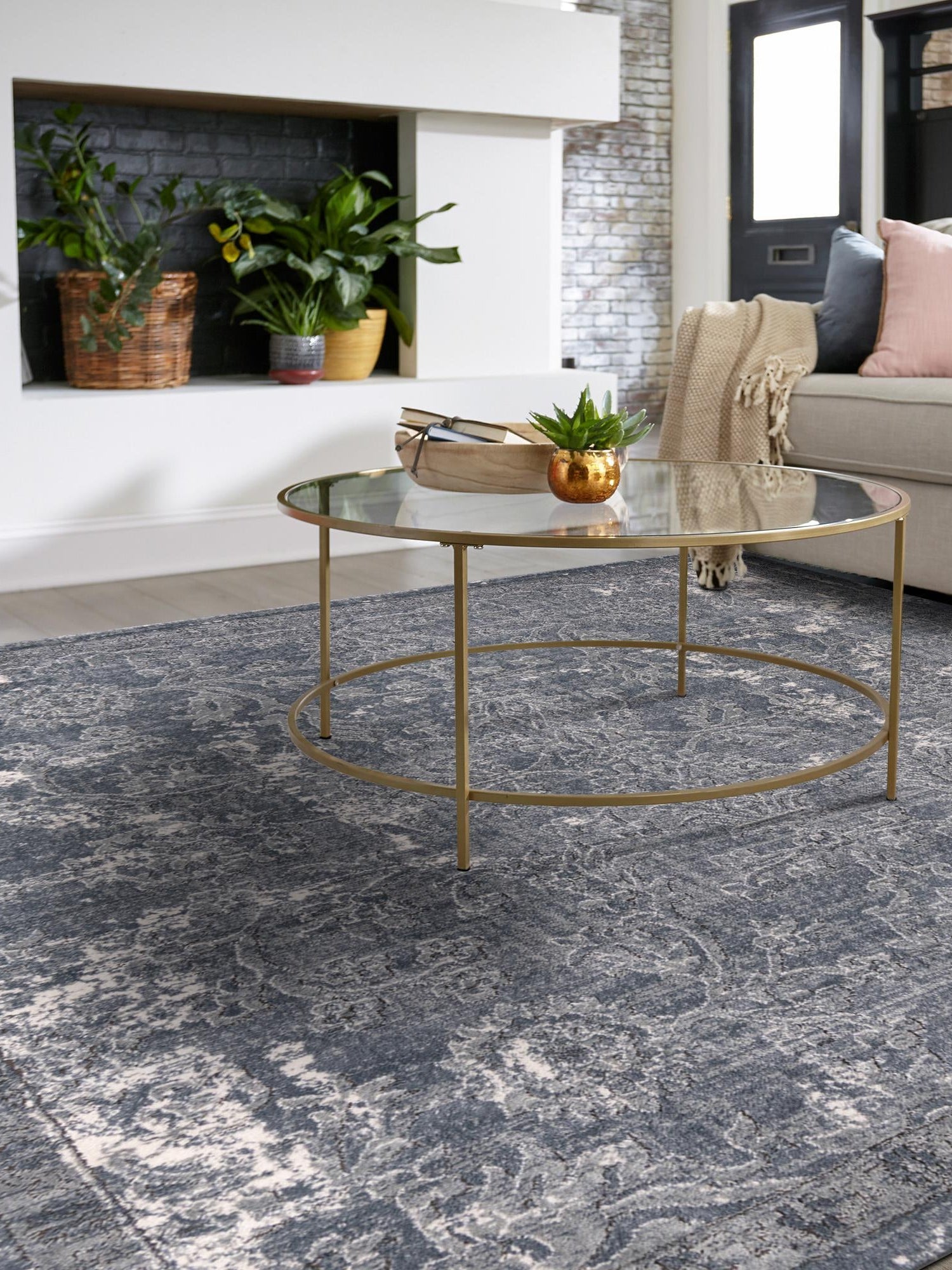 Gray 7' 10 x 7' 10 Portland Square Area Rug 85% Polypropylene & 15% Polyester Vintage Distressed Traditional Carpet for Home Decor for Sale at Rug Engine