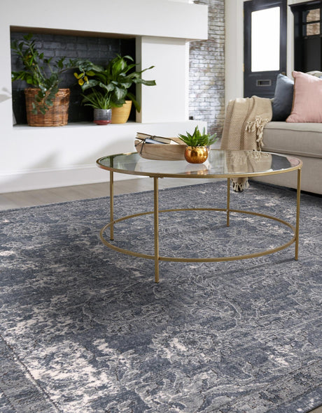 Gray 7' 10 x 7' 10 Portland Square Area Rug 85% Polypropylene & 15% Polyester Vintage Distressed Traditional Carpet for Home Decor for Sale at Rug Engine
