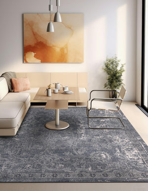 Gray 4' 1 x 4' 1 Portland Square Area Rug 85% Polypropylene & 15% Polyester Vintage Distressed Traditional Carpet for Home Decor for Sale at Rug Engine