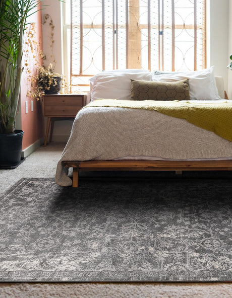 Gray 7' 10 x 10' Portland Rectangle Area Rug 85% Polypropylene & 15% Polyester Vintage Distressed Traditional Carpet for Home Decor for Sale at Rug Engine