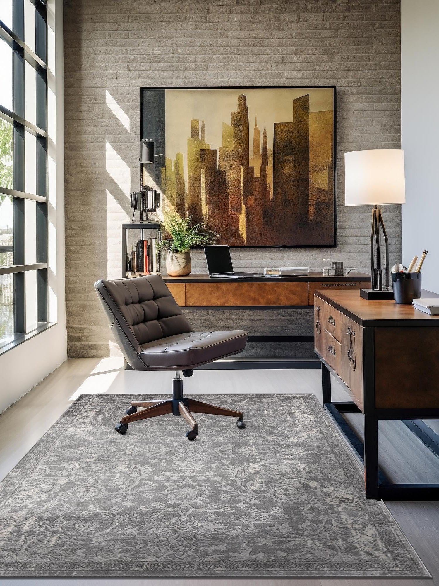 Gray 7' 10 x 10' Portland Rectangle Area Rug 85% Polypropylene & 15% Polyester Vintage Distressed Traditional Carpet for Home Decor for Sale at Rug Engine