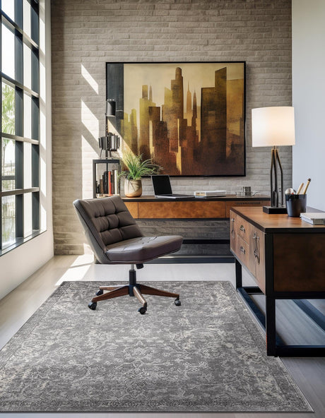 Gray 7' 10 x 10' Portland Rectangle Area Rug 85% Polypropylene & 15% Polyester Vintage Distressed Traditional Carpet for Home Decor for Sale at Rug Engine