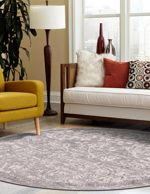 Gray 5' 3 x 5' 3 Portland Round Area Rug 85% Polypropylene & 15% Polyester Vintage Distressed Traditional Carpet for Home Decor for Sale at Rug Engine