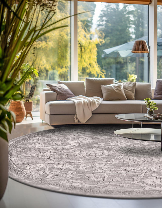 Gray 3' 1 x 3' 1 Portland Round Area Rug 85% Polypropylene & 15% Polyester Vintage Distressed Traditional Carpet for Home Decor for Sale at Rug Engine