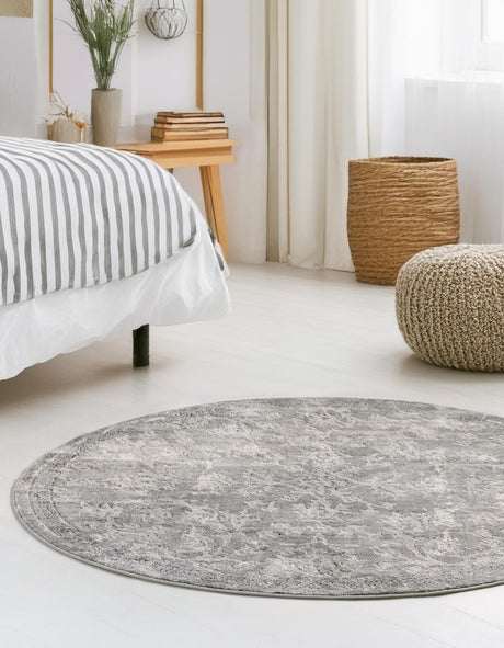 Gray 5' 3 x 5' 3 Portland Round Area Rug 85% Polypropylene & 15% Polyester Vintage Distressed Traditional Carpet for Home Decor for Sale at Rug Engine
