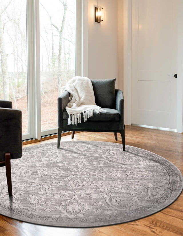 Gray 5' 3 x 5' 3 Portland Round Area Rug 85% Polypropylene & 15% Polyester Vintage Distressed Traditional Carpet for Home Decor for Sale at Rug Engine