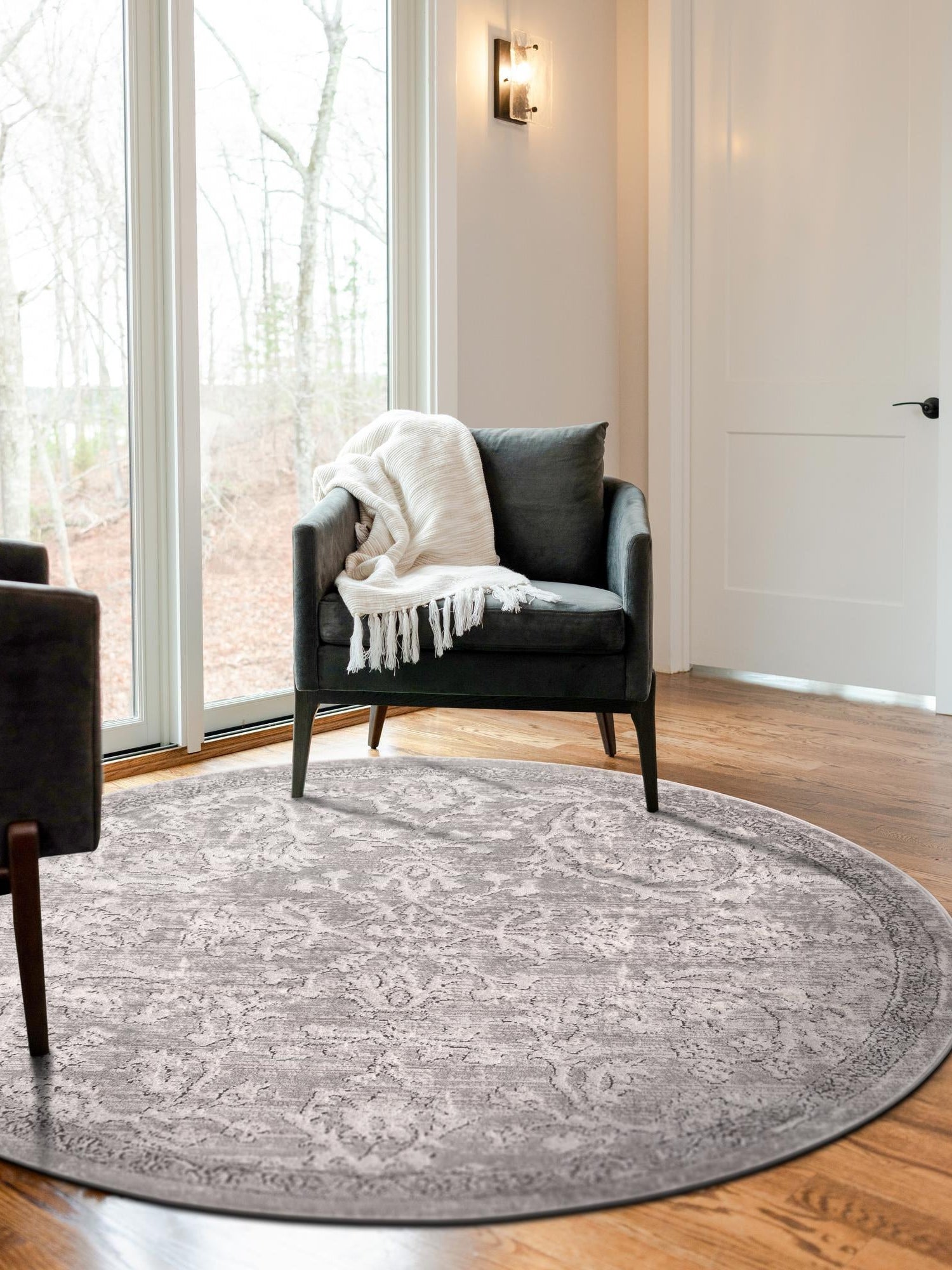 Gray 3' 1 x 3' 1 Portland Round Area Rug 85% Polypropylene & 15% Polyester Vintage Distressed Traditional Carpet for Home Decor for Sale at Rug Engine