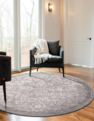 Gray 3' 1 x 3' 1 Portland Round Area Rug 85% Polypropylene & 15% Polyester Vintage Distressed Traditional Carpet for Home Decor for Sale at Rug Engine