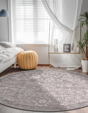 Gray 3' 1 x 3' 1 Portland Round Area Rug 85% Polypropylene & 15% Polyester Vintage Distressed Traditional Carpet for Home Decor for Sale at Rug Engine