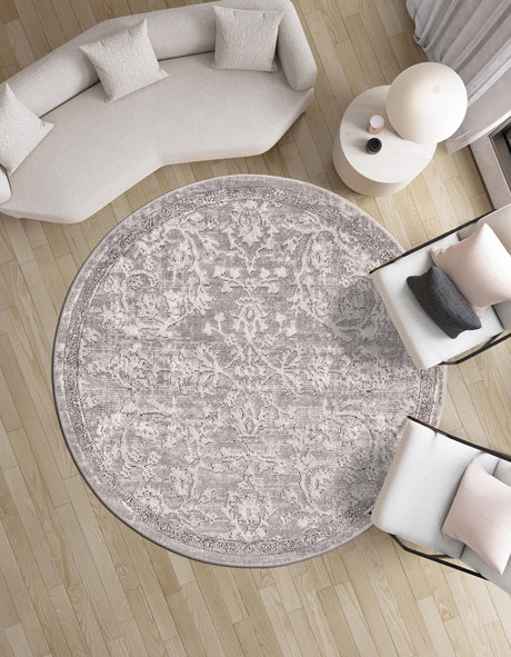 Gray 3' 1 x 3' 1 Portland Round Area Rug 85% Polypropylene & 15% Polyester Vintage Distressed Traditional Carpet for Home Decor for Sale at Rug Engine