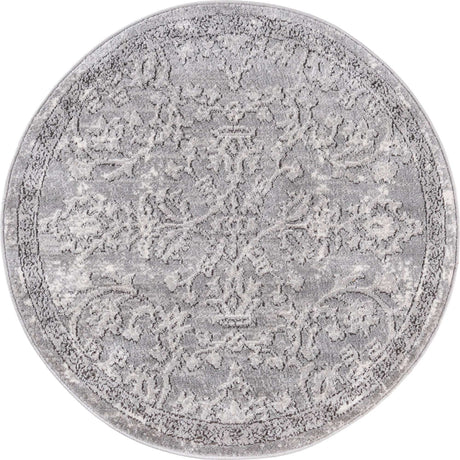 Gray 3' 1 x 3' 1 Portland Round Area Rug 85% Polypropylene & 15% Polyester Vintage Distressed Traditional Carpet for Home Decor for Sale at Rug Engine
