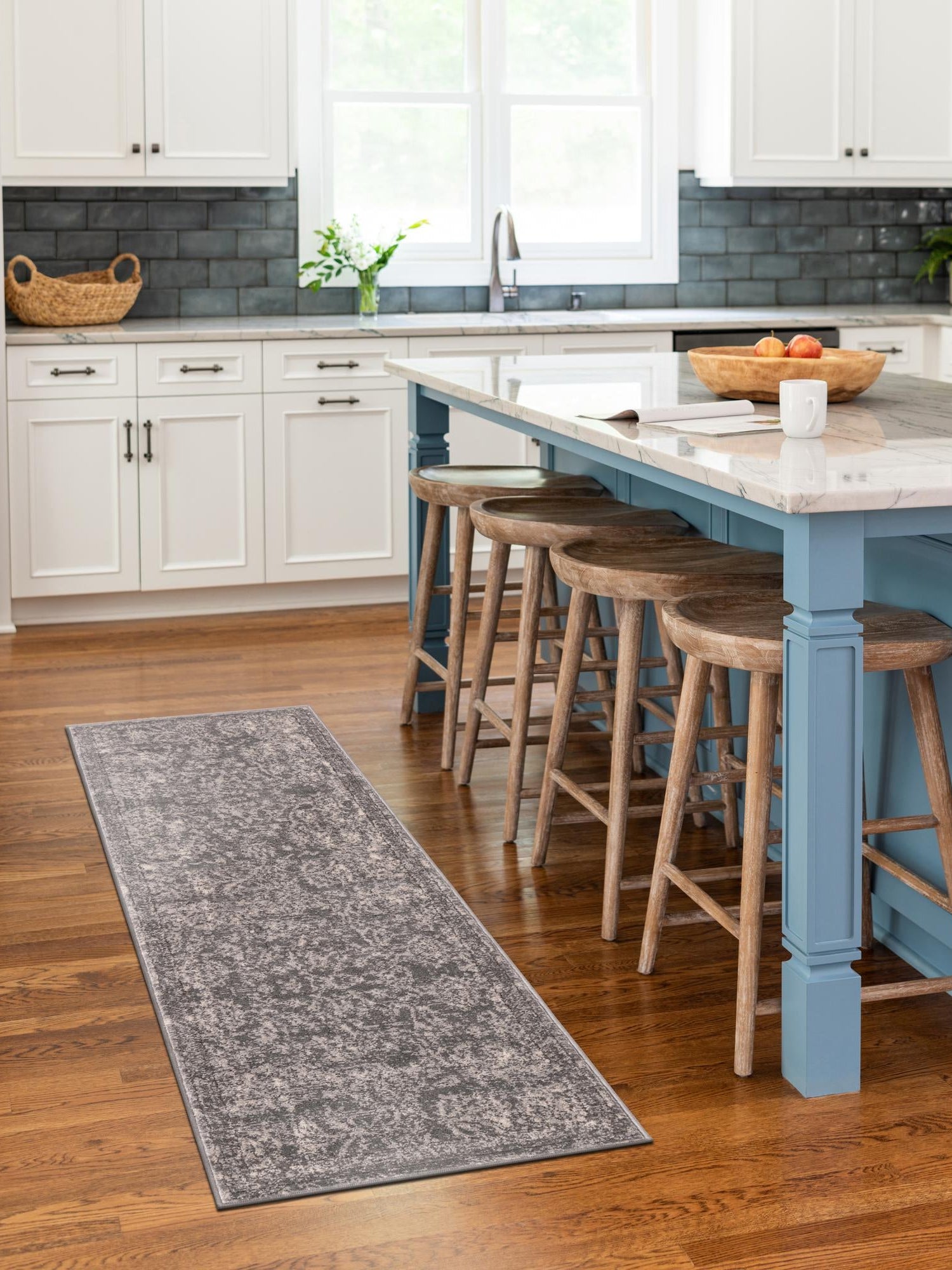 Gray 2' x 6' 1 Portland Runner Area Rug 85% Polypropylene & 15% Polyester Vintage Distressed Traditional Carpet for Home Decor for Sale at Rug Engine