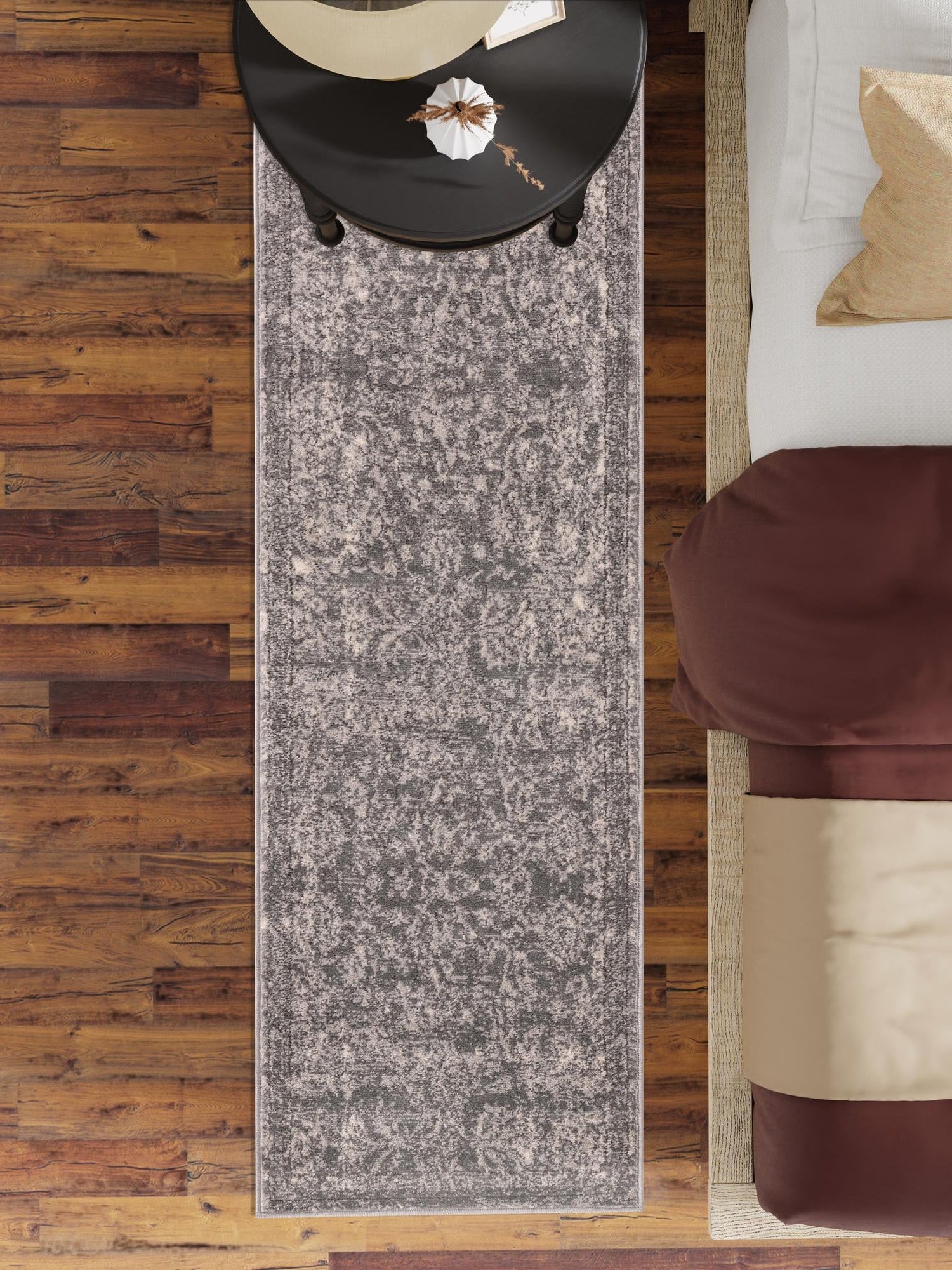 Gray 2' x 6' 1 Portland Runner Area Rug 85% Polypropylene & 15% Polyester Vintage Distressed Traditional Carpet for Home Decor for Sale at Rug Engine