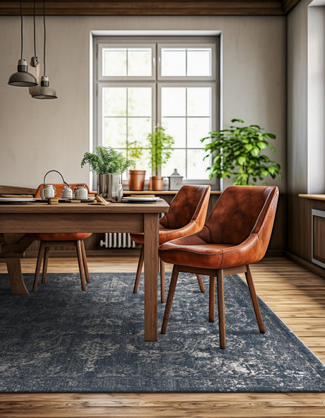 Blue 10' x 10' Portland Square Area Rug 85% Polypropylene & 15% Polyester Vintage Distressed Traditional Carpet for Home Decor for Sale at Rug Engine