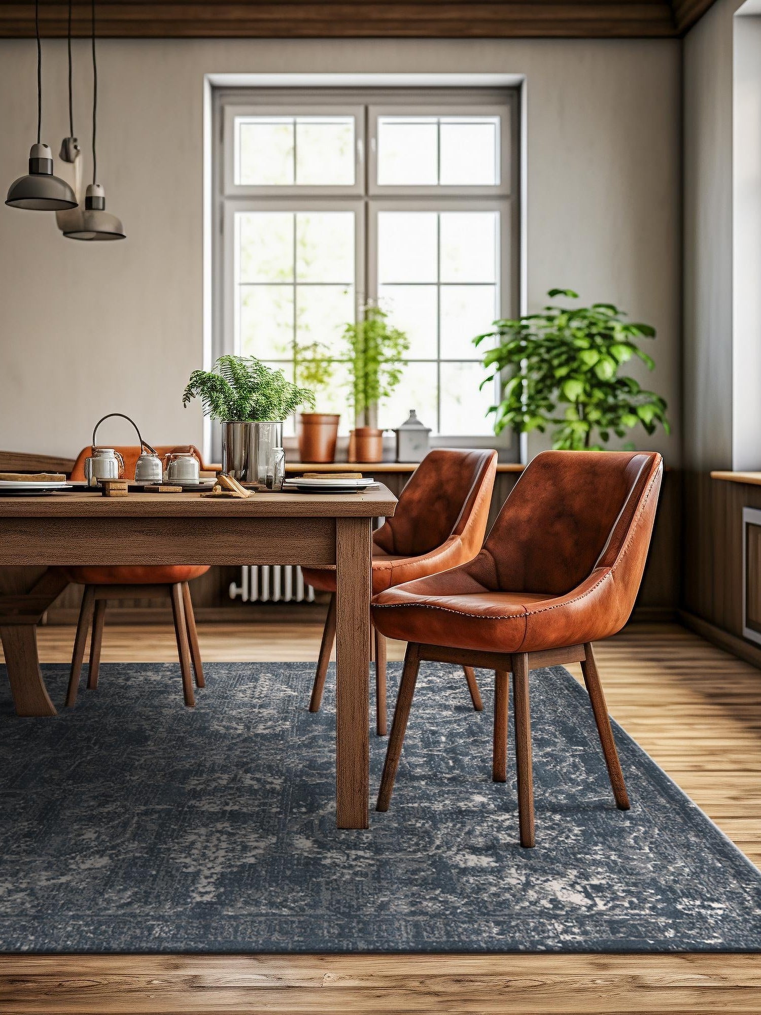 Blue 5' 3 x 5' 3 Portland Square Area Rug 85% Polypropylene & 15% Polyester Vintage Distressed Traditional Carpet for Home Decor for Sale at Rug Engine