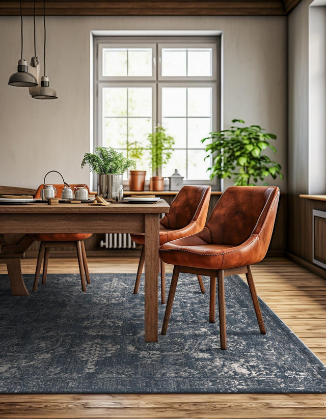 Blue 4' 1 x 4' 1 Portland Square Area Rug 85% Polypropylene & 15% Polyester Vintage Distressed Traditional Carpet for Home Decor for Sale at Rug Engine