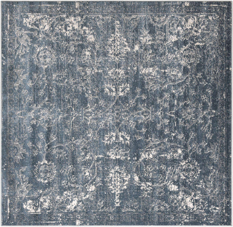 Blue 7' 10 x 7' 10 Portland Square Area Rug 85% Polypropylene & 15% Polyester Vintage Distressed Traditional Carpet for Home Decor for Sale at Rug Engine