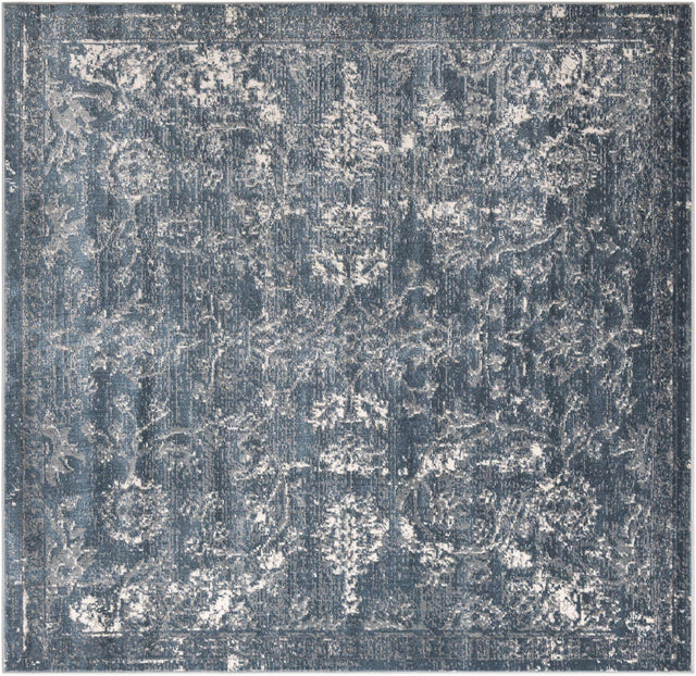 Blue 7' 10 x 7' 10 Portland Square Area Rug 85% Polypropylene & 15% Polyester Vintage Distressed Traditional Carpet for Home Decor for Sale at Rug Engine