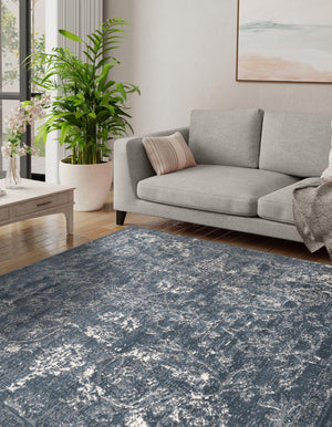 Blue 5' 3 x 5' 3 Portland Square Area Rug 85% Polypropylene & 15% Polyester Vintage Distressed Traditional Carpet for Home Decor for Sale at Rug Engine