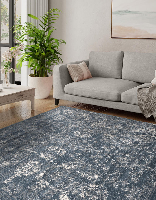 Blue 5' 3 x 5' 3 Portland Square Area Rug 85% Polypropylene & 15% Polyester Vintage Distressed Traditional Carpet for Home Decor for Sale at Rug Engine