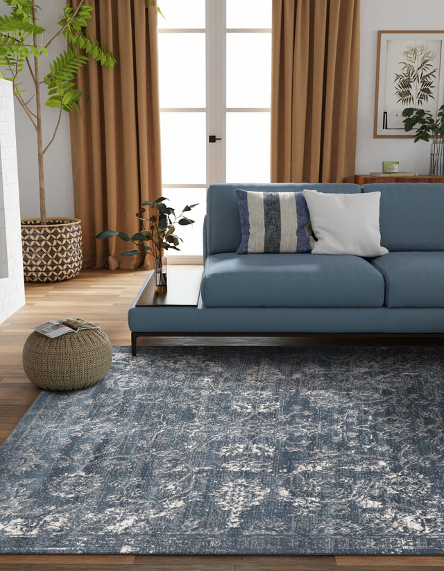 Blue 5' 3 x 5' 3 Portland Square Area Rug 85% Polypropylene & 15% Polyester Vintage Distressed Traditional Carpet for Home Decor for Sale at Rug Engine