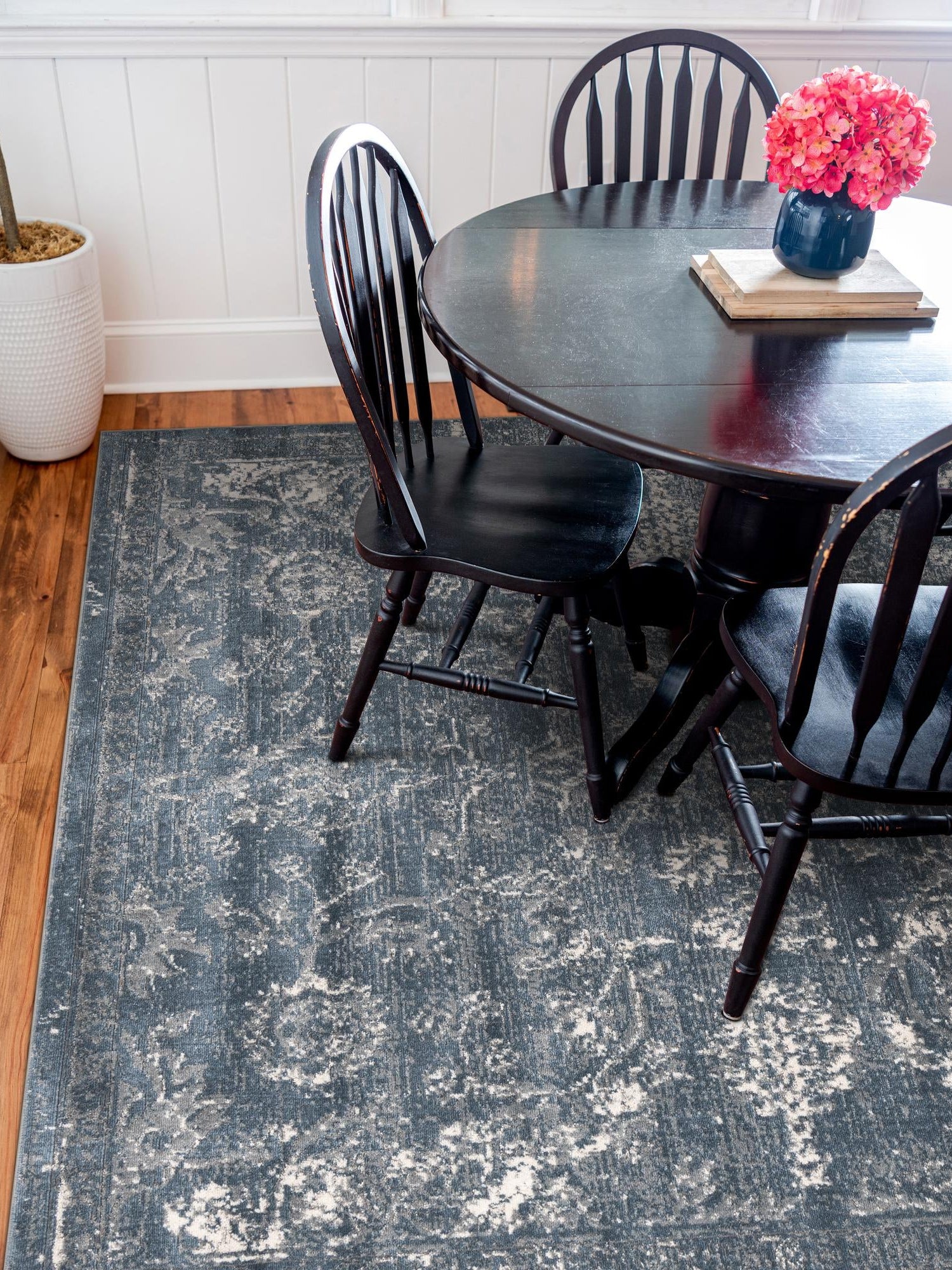 Blue 4' 1 x 4' 1 Portland Square Area Rug 85% Polypropylene & 15% Polyester Vintage Distressed Traditional Carpet for Home Decor for Sale at Rug Engine