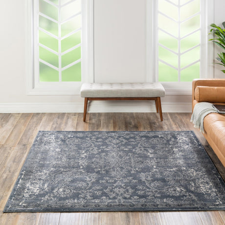 Blue 10' x 10' Portland Square Area Rug 85% Polypropylene & 15% Polyester Vintage Distressed Traditional Carpet for Home Decor for Sale at Rug Engine