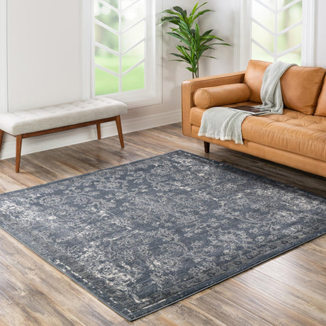 Blue 10' x 10' Portland Square Area Rug 85% Polypropylene & 15% Polyester Vintage Distressed Traditional Carpet for Home Decor for Sale at Rug Engine