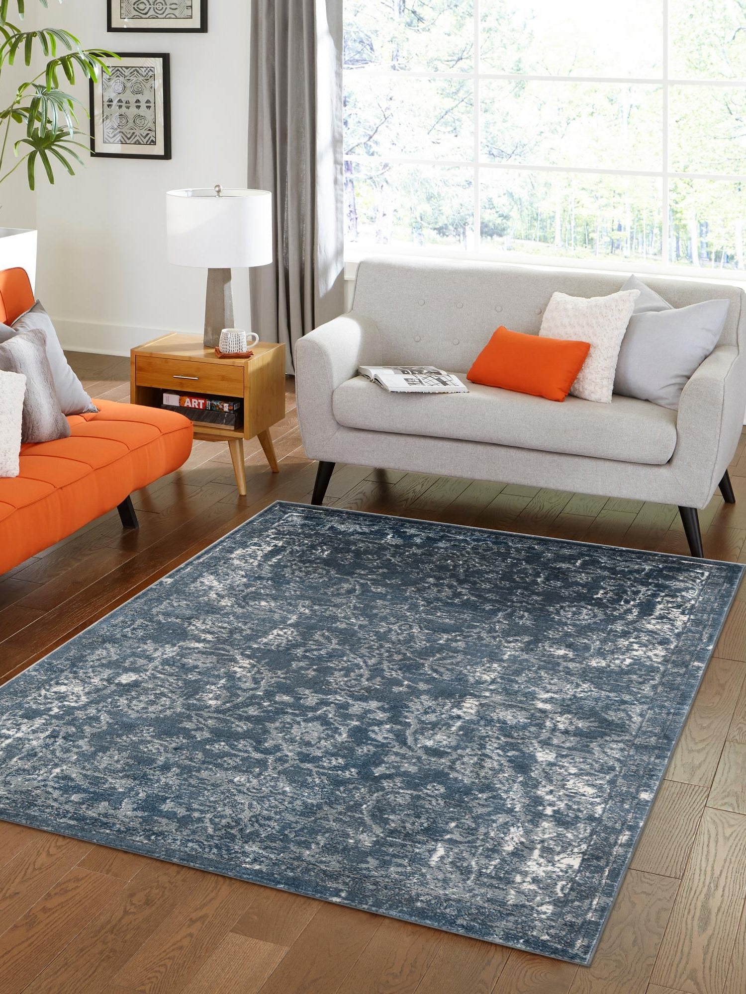 Blue 4' 1 x 6' 1 Portland Rectangle Area Rug 85% Polypropylene & 15% Polyester Vintage Distressed Traditional Carpet for Home Decor for Sale at Rug Engine