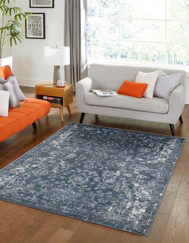 Blue 4' 1 x 6' 1 Portland Rectangle Area Rug 85% Polypropylene & 15% Polyester Vintage Distressed Traditional Carpet for Home Decor for Sale at Rug Engine
