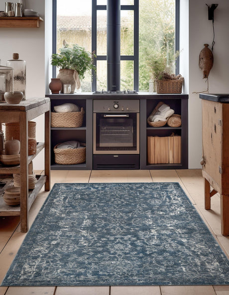 Blue 7' 10 x 10' Portland Rectangle Area Rug 85% Polypropylene & 15% Polyester Vintage Distressed Traditional Carpet for Home Decor for Sale at Rug Engine