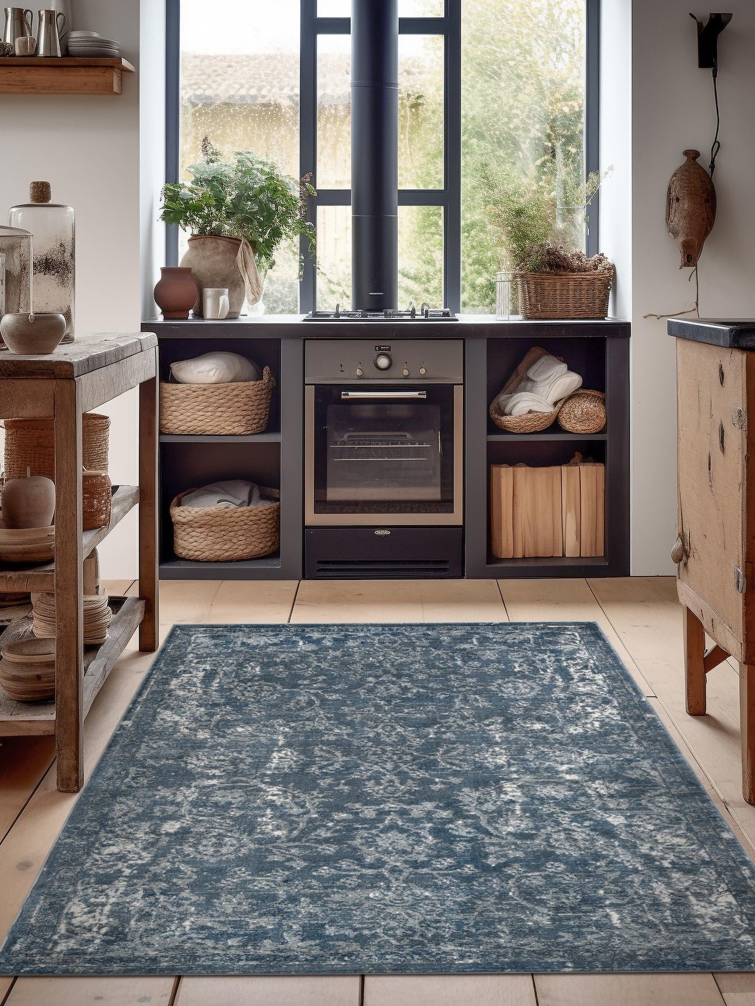 Blue 4' 1 x 6' 1 Portland Rectangle Area Rug 85% Polypropylene & 15% Polyester Vintage Distressed Traditional Carpet for Home Decor for Sale at Rug Engine