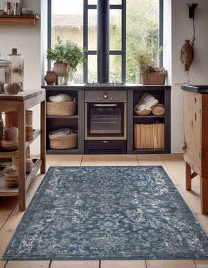 Blue 4' 1 x 6' 1 Portland Rectangle Area Rug 85% Polypropylene & 15% Polyester Vintage Distressed Traditional Carpet for Home Decor for Sale at Rug Engine