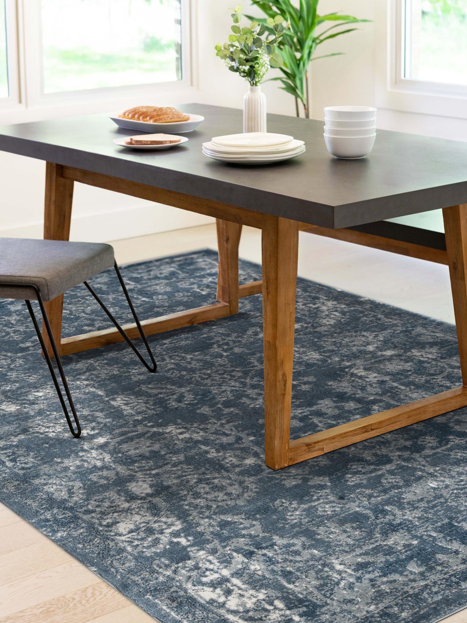 Blue 4' 1 x 6' 1 Portland Rectangle Area Rug 85% Polypropylene & 15% Polyester Vintage Distressed Traditional Carpet for Home Decor for Sale at Rug Engine