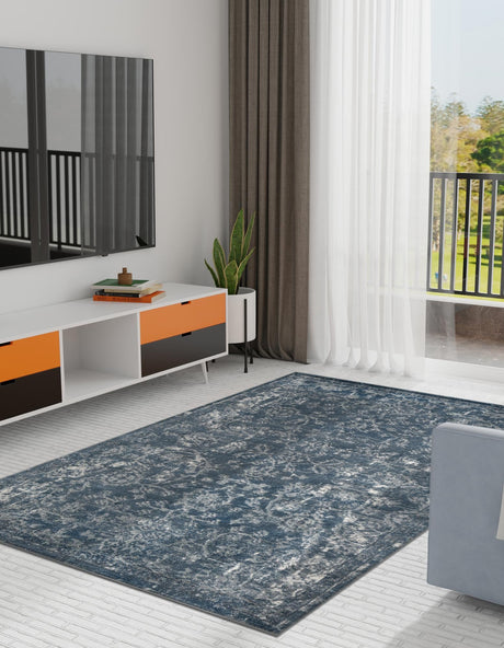 Blue 10' x 14' 1 Portland Rectangle Area Rug 85% Polypropylene & 15% Polyester Vintage Distressed Traditional Carpet for Home Decor for Sale at Rug Engine