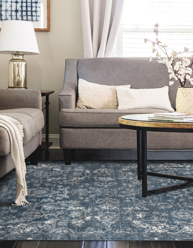 Blue 4' 1 x 6' 1 Portland Rectangle Area Rug 85% Polypropylene & 15% Polyester Vintage Distressed Traditional Carpet for Home Decor for Sale at Rug Engine